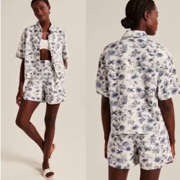 Abercrombie & Fitch ‘90s Cropped Boxy Linen Short Sleeve Button Down - Picture 2 of 2